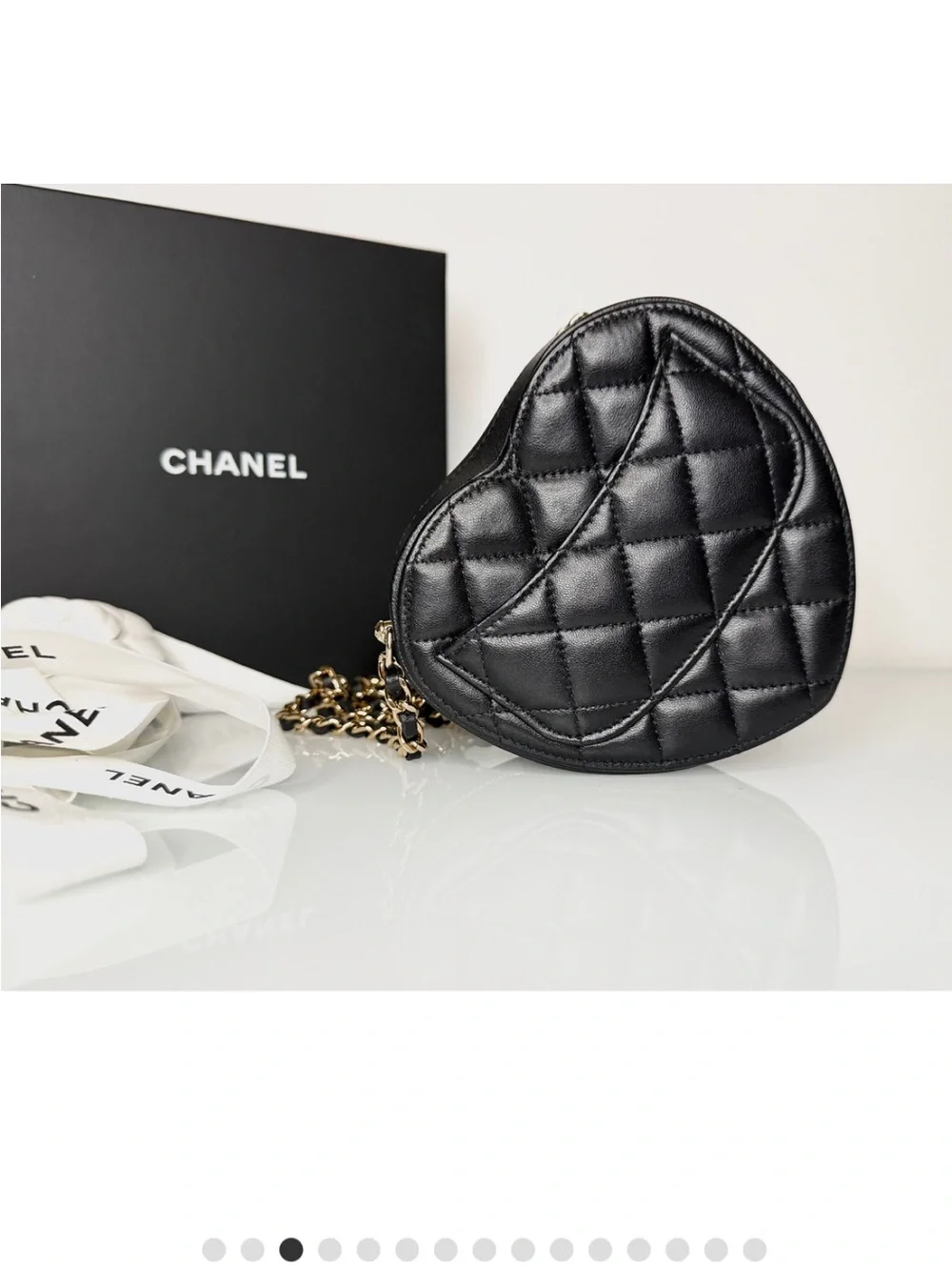 CHANEL Black Quilted Heart-Shaped Crossbody with Gold Hardware